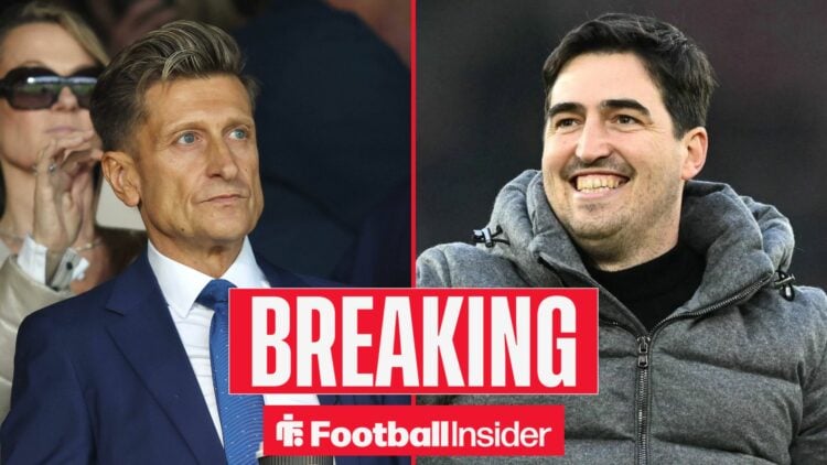 Steve Parish in the stands at Crystal Palace, with Andoni Iraola on the sidelines at Bournemouth