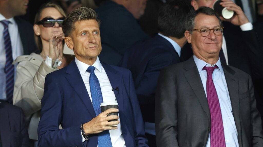 Crystal Palace chairman Steve Parish in the stands with co-owner David Blitzer