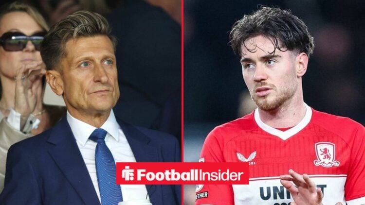 Steve Parish in the stands at Crystal Palace, with Hayden Hackney in action for Middlesbrough