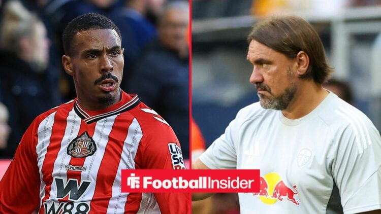 Wilson Isidor in action for Sunderland, with Daniel Farke on the sidelines at Leeds