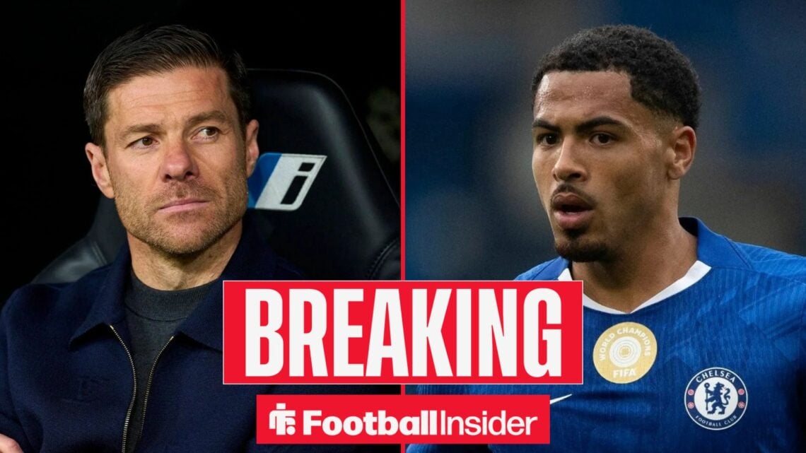 Xabi Alonso on the sidelines, with Levi Colwill in action for Chelsea