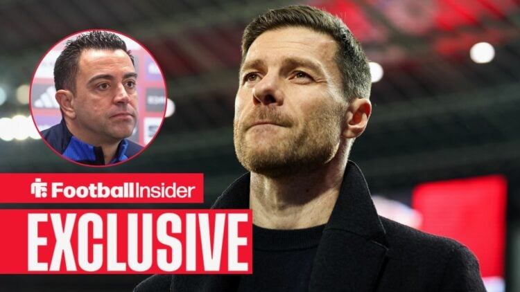 Xabi Alonso alongside a circular inset of Xavi