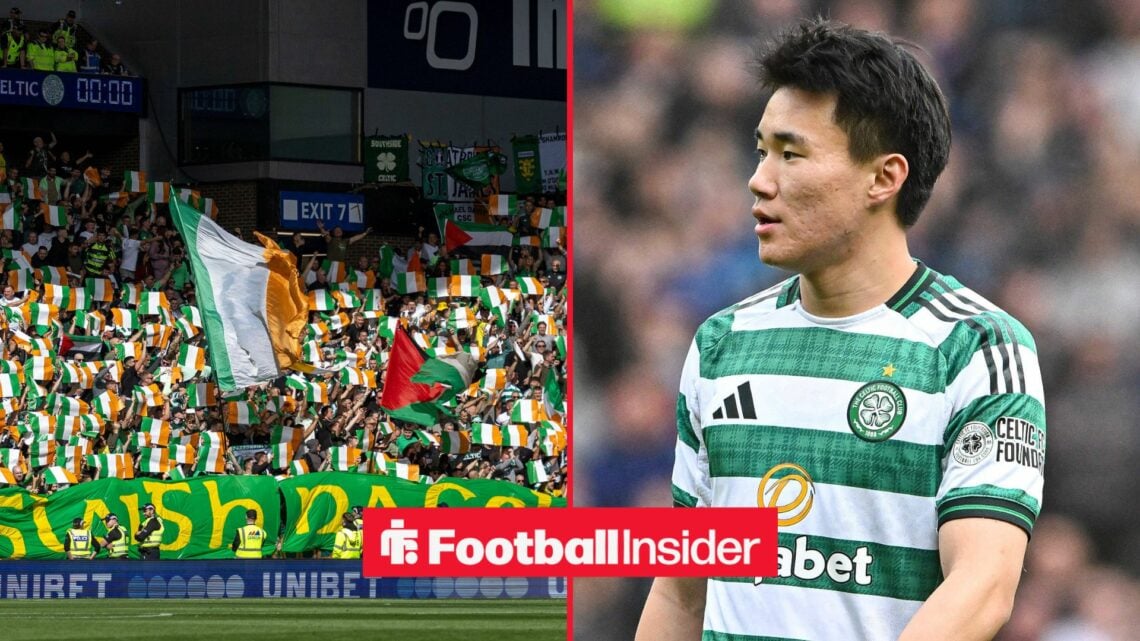 Celtic fans on left, Yang Hyun-Jun on right