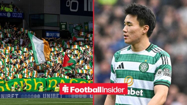 Celtic fans on left, Yang Hyun-Jun on right