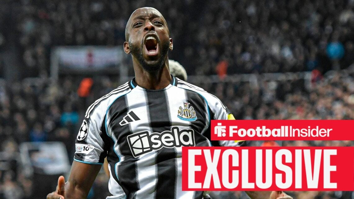 Newcastle United striker Yoane Wissa celebrating a goal at St James' Park
