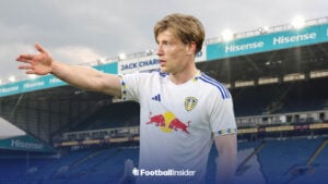 Burnley striker Zian Flemming in a Leeds kit at Elland Road