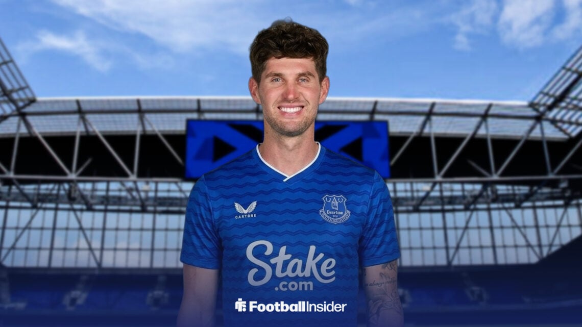 John Stones in an Everton kit at Hill Dickinson Stadium