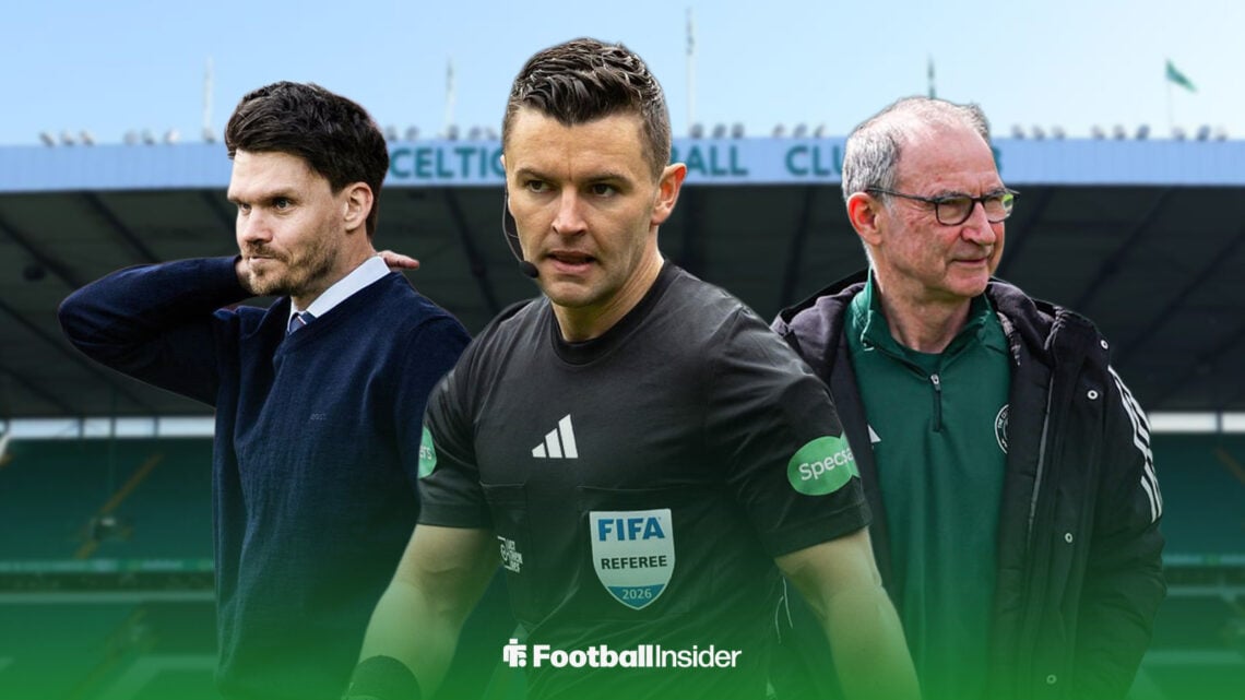 Martin O’Neill on the right, Danny Rohl on the left, with Nick Walsh in the centre in front of Celtic Park