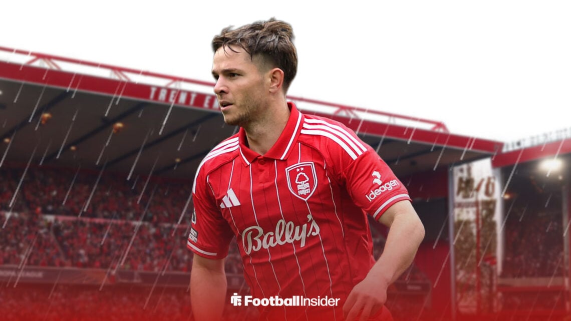 James McAtee playing for Nottingham Forest at the City