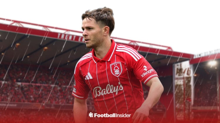 James McAtee playing for Nottingham Forest at the City