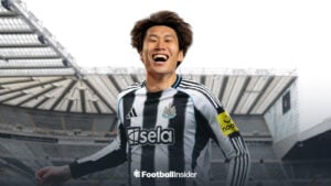 Crystal Palace midfielder Daichi Kamada celebrates in Newcastle shirt