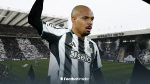 Roma forward Donyell Malen edited with Newcastle shirt