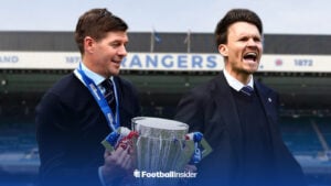 Steven Gerrard holds the Scottish Premiership with Rangers manager Danny Rohl shouts