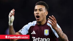 Aston Villa midfielder Morgan Rogers looks bewildered