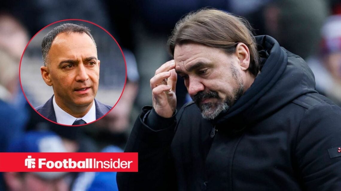 Daniel Farke on the sidelines at Leeds, with Paraag Marathe in a circular inset