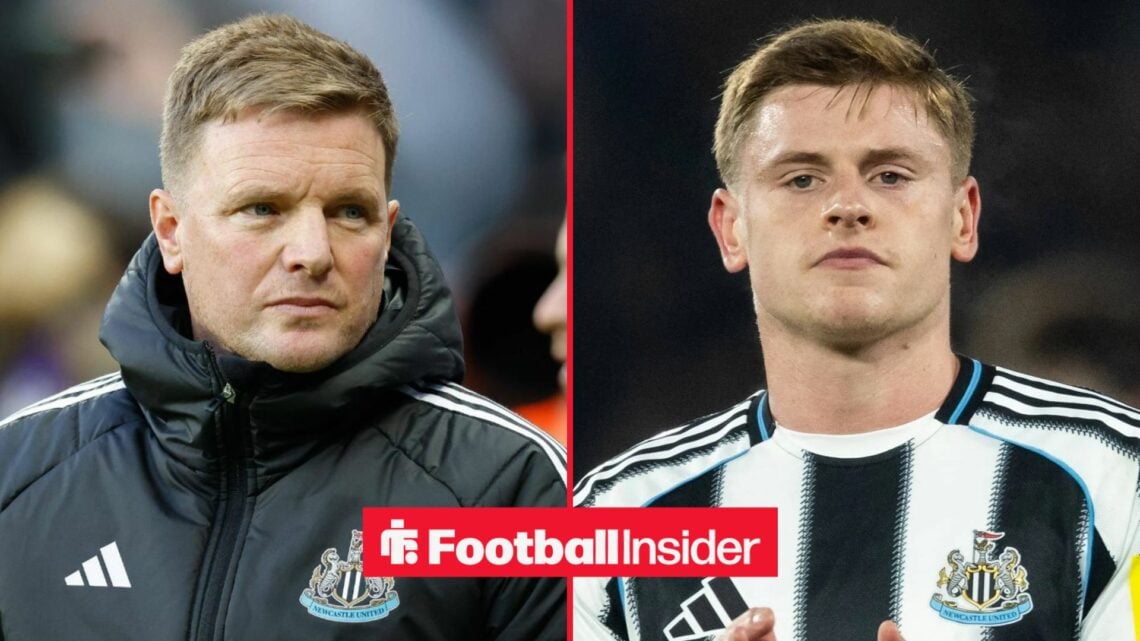 Eddie Howe on the sidelines at Newcastle, with Harvey Barnes in action