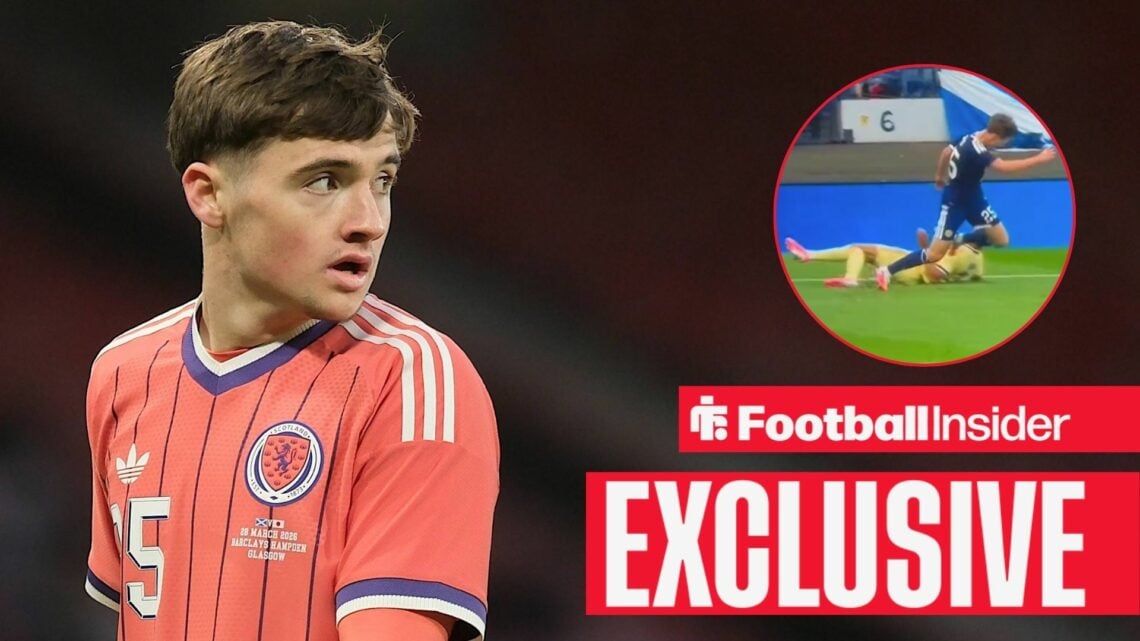 28 March 2026: Pictured: Findlay Curtis Scotland Glasgow Barclays Hampden Scotland / Rangers' Findlay Curtis win a penalty in Scotland's win over C...