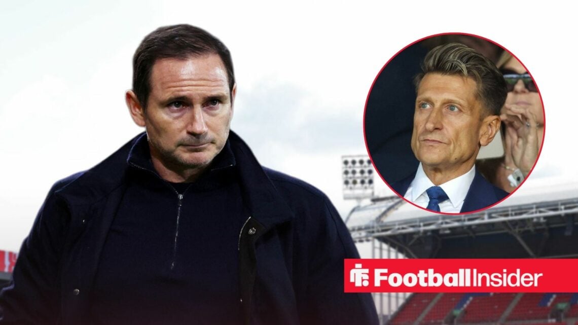 Frank Lampard edited on the sidelines at Selhurst Park, with Steve Parish in a circular inset