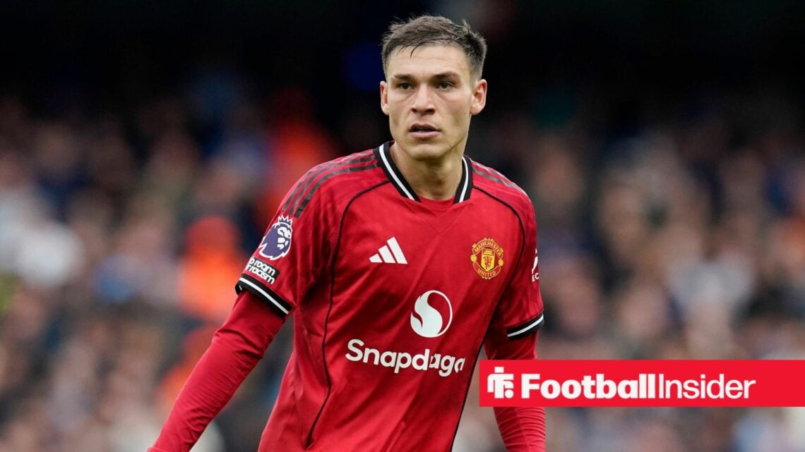 Manchester United midfielder Manuel Ugarte in action.