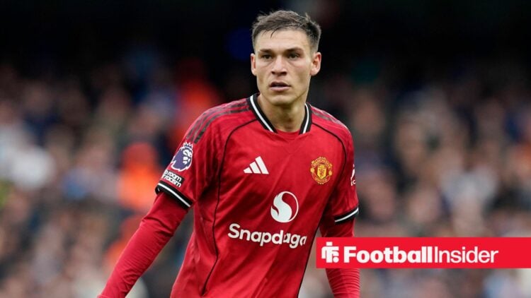 Manchester United midfielder Manuel Ugarte in action.