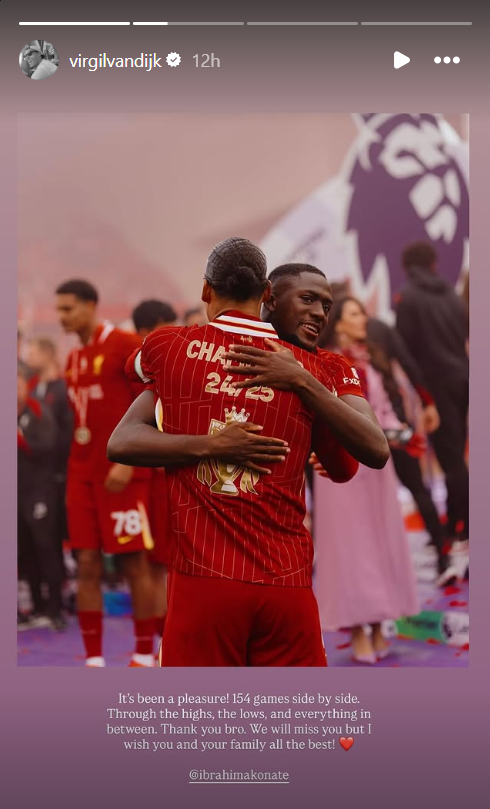 Virgil van Dijk Instagram story to Ibrahima Konate