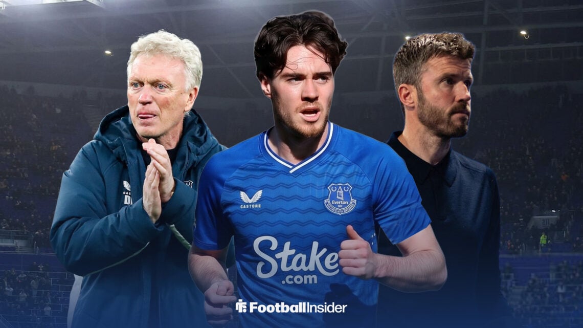 Middlesbrough midfielder Hayden Hackney in Everton shirt, David Moyes, Michael Carrick