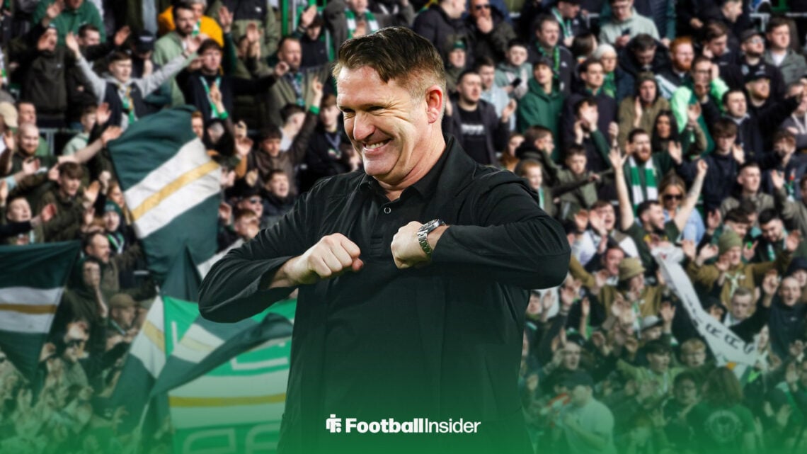 Robbie Keane celebrating at Celtic Park